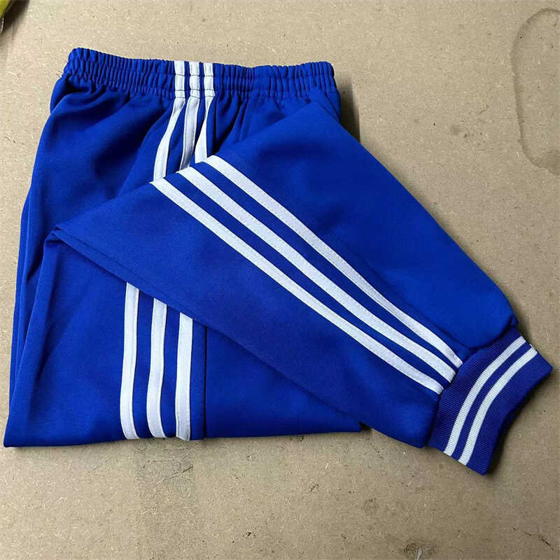 春秋薄裤子初高中小学校服裤宝蓝色拼接三根白色杠束脚运动裤校裤