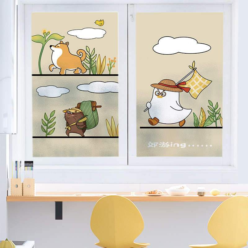 玻璃贴纸卡通动漫窗户贴画透光不透明静电贴防走光厕所浴室门贴膜