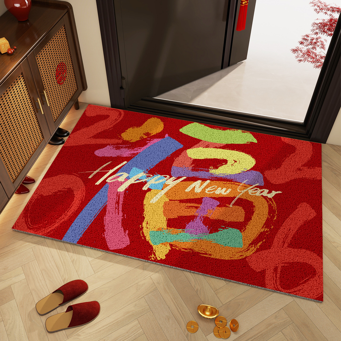 入户门地垫2026新年彩色福字地毯