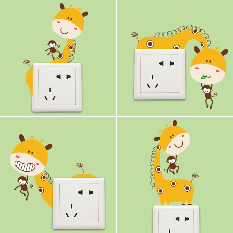 卡通长颈鹿开关贴墙贴家用儿童房间贴墙贴纸卧室墙面装饰贴画自粘