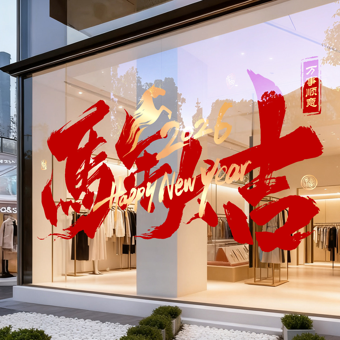 马年大吉窗花新年装饰玻璃贴纸2026元旦橱窗氛围布置春节窗贴静电,家居饰品,软装墙贴,淘宝优惠券,粉丝福利购,淘宝优惠卷