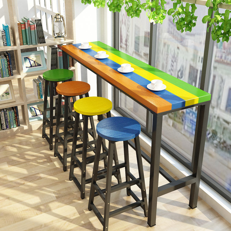 彩色实木吧台桌靠墙铁艺家用巴克桌椅咖啡厅奶茶店长条吧台高脚|ruв категории коммерческий/офисная мебель, развлечения/бар/Ktv мебель, бар - от Buy2taobao.com для оказания профессиональной услуги покупки агента Taobao