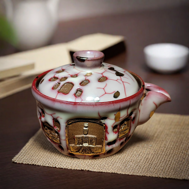 女士粉色陶瓷茶具家用功夫泡茶壶手抓壶轻奢敦煌无相佛浮雕宝瓶壶