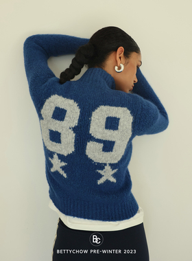 Bettychow 马海毛粗线开衫毛衣小众设计复古89号休闲感高领毛衣