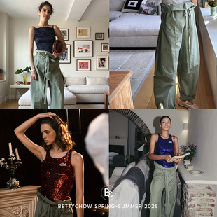 Bettychow 梅丁同款！定织80支高密匹马棉成衣酵洗绿色渔夫裤