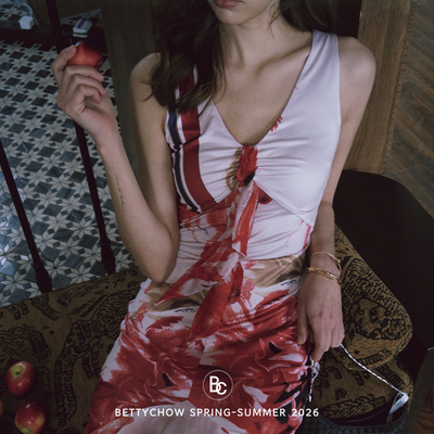 Bettychow印花红色背心连衣裙