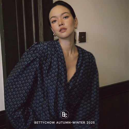 Bettychow 梅丁系列复古蓝色印花真丝灯笼袖衬衫上衣法式v领衬衫