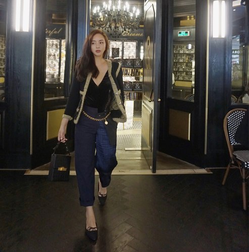 BettyChow小众私服拼蓝9分裤