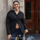 Bettychow 特殊复合面料阔肩无肩缝外套極简风秀场款 绅士时髦上衣