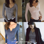 修身 Bettychow 莫代尔打底衫 型条纹海魂通勤显瘦时髦上衣t恤