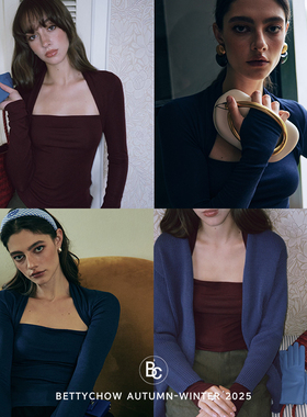 Bettychow 高弹力修身性感打底衫酒红深蓝isn美式性感秋冬上衣