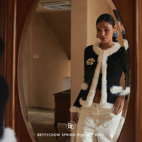 羊毛马海毛小香风黑白撞色边开衫