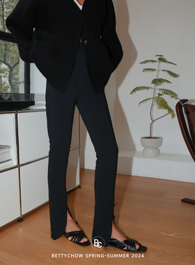 Bettychow 镇店！弹力进口三醋酸拉链裤legging微喇修身超模裤