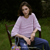 Bettychow 慵懒度假针织衫 棉质镂空编织紫粉色7分袖 短毛衣法式