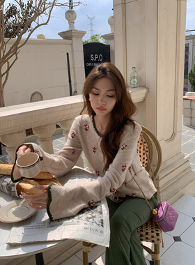 Bettychow vintage收藏级！玻璃秋海棠 秋冬羊毛立体刺绣毛衣开衫