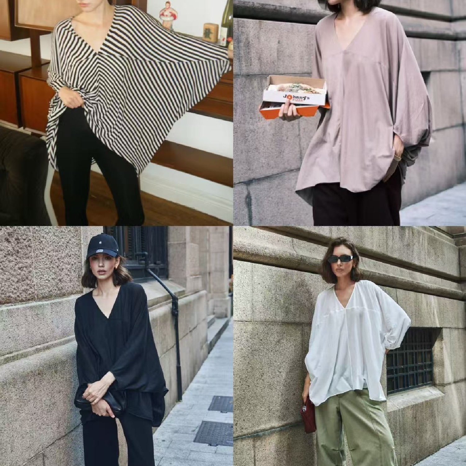 松弛感薄棉V领宽松打底衫