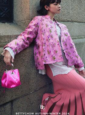 Bettychow 胭脂粉 国风新中式玫瑰花粉色系棉服气质立领显瘦外套