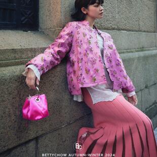 玫瑰花粉色系棉服气质立领显瘦外套 国风新中式 Bettychow 胭脂粉