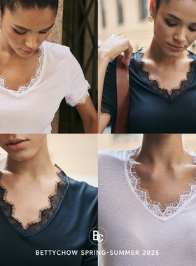 Bettychow 兰精天丝澳洲进口羊毛6Ar软糯百搭简约基础蕾丝短袖T恤