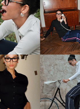 Bettychow polo小方领打底衫ROW黑色白色纯色极简美式时髦上衣