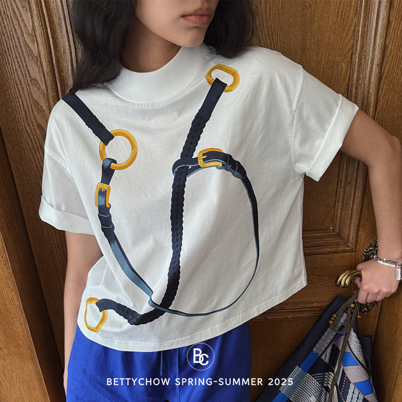 马场艺术配色阔肩箱型棉质T恤