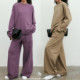 休闲宽松套装 长绒棉卷边卡其莓果紫圆领卫衣卫裤 惊喜5折 美式