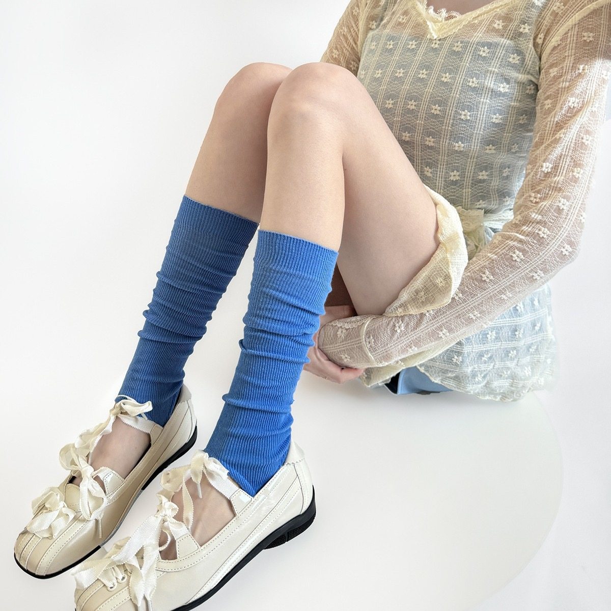 春夏薄款纯色堆堆踩脚袜套女miu系芭蕾风蓝色腿套小腿袜百搭袜子,女士内衣/男士内衣/家居服,长筒袜,淘宝优惠券,粉丝福利购,淘宝优惠卷