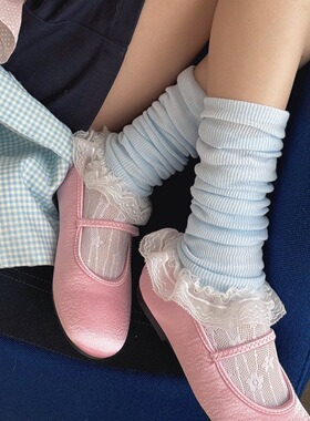 IOULOR日系大花边蕾丝袜子女甜美春夏季韩版堆堆袜套jk叠穿小腿袜