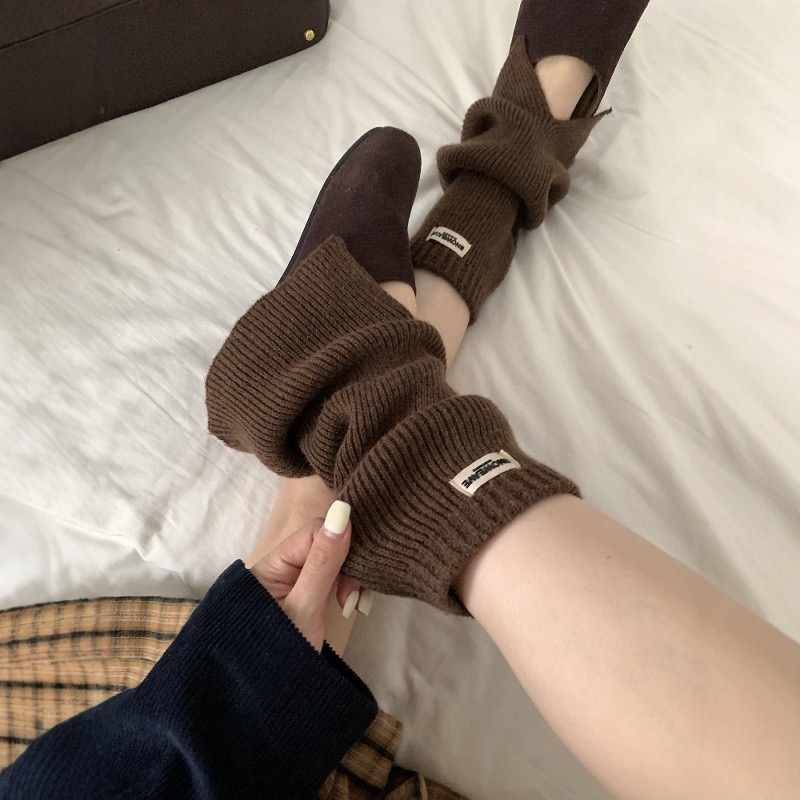 保暖女羊毛开叉布标针织堆堆袜套