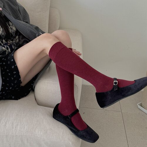 长筒显瘦棉质纯色日系小腿袜