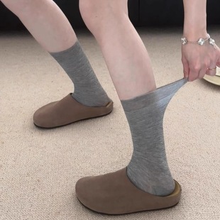 薄款 夏季 纯色冰冰袜女中筒袜凉感透气纯棉无骨袜子简约百搭堆堆袜