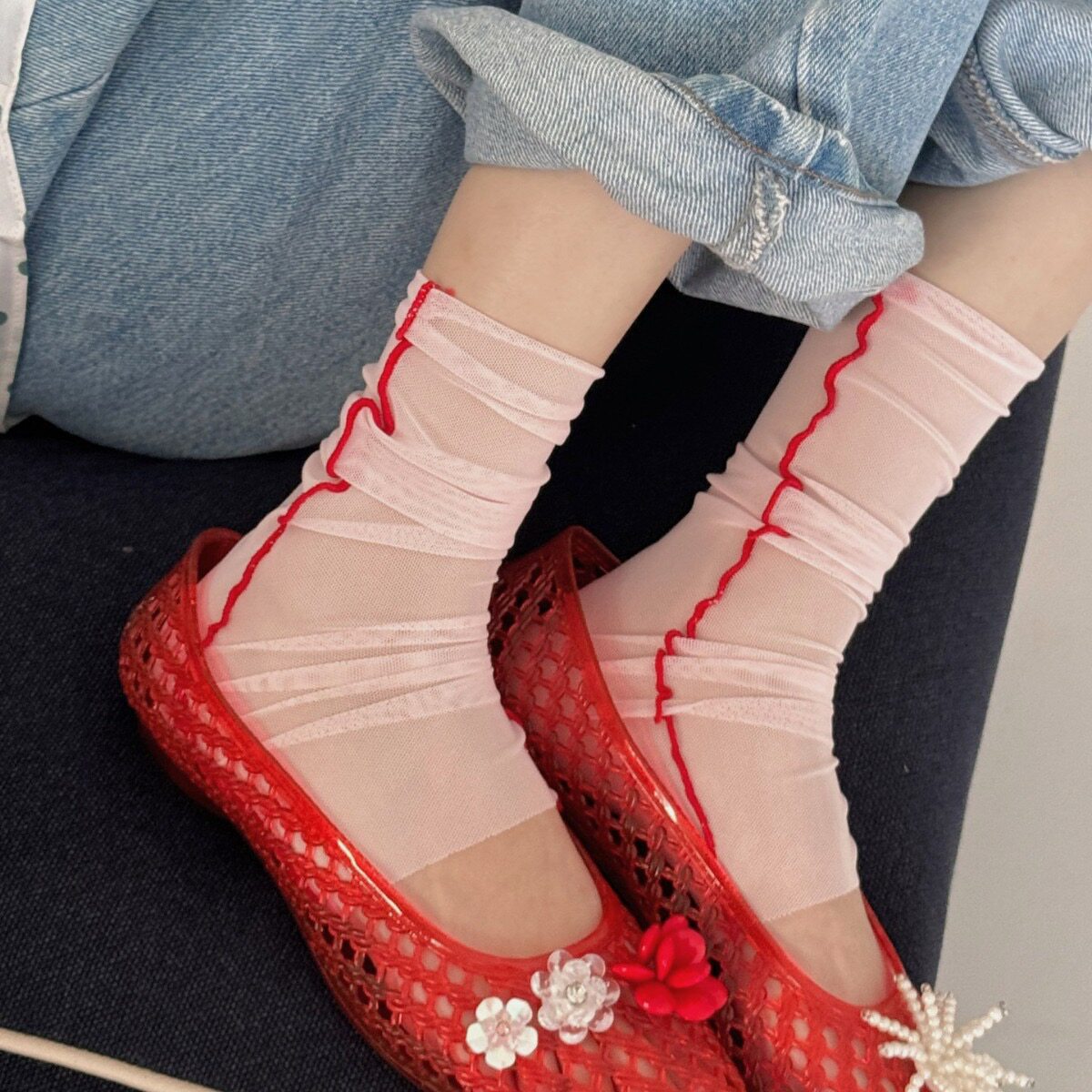 IOULOR夏季薄款袜套女ins风堆堆袜芭蕾风透气防晒小腿袜踩脚腿套