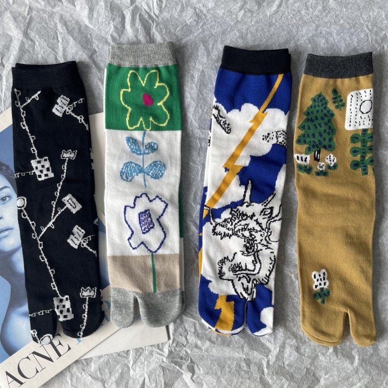 春夏卡通可爱龙年分趾袜中筒袜女甜美小花日系ins个性二趾堆堆袜,女士内衣/男士内衣/家居服,中筒袜,淘宝优惠券,粉丝福利购,淘宝优惠卷