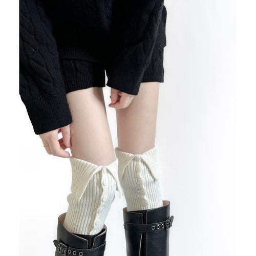 显瘦女竖条纹排扣堆堆过膝袜套