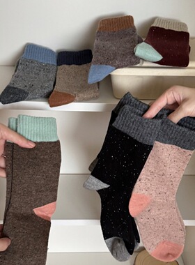 IOULOR韩系拼色羊毛袜子女中筒袜冬季加厚保暖百搭外穿睡眠堆堆袜