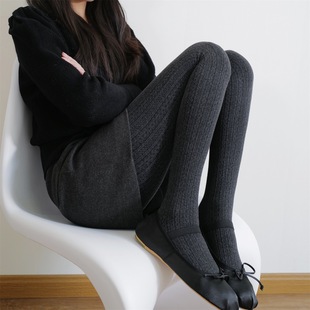 袜 显瘦外穿奶白裤 秋冬复古麻花纹格雷系灰色连裤 袜日系加厚打底裤