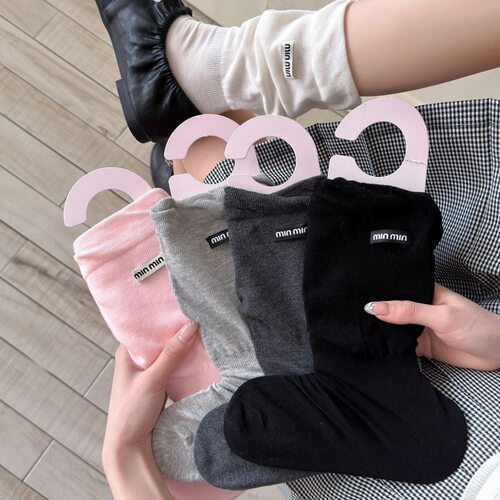 显瘦女棉质喇叭口宽松布标堆堆袜