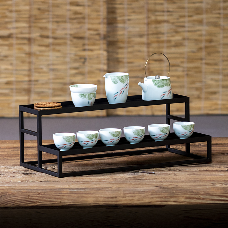 茶杯格子架小型博古架茶具展示架摆件紫砂茶壶架置物架茶叶收纳架