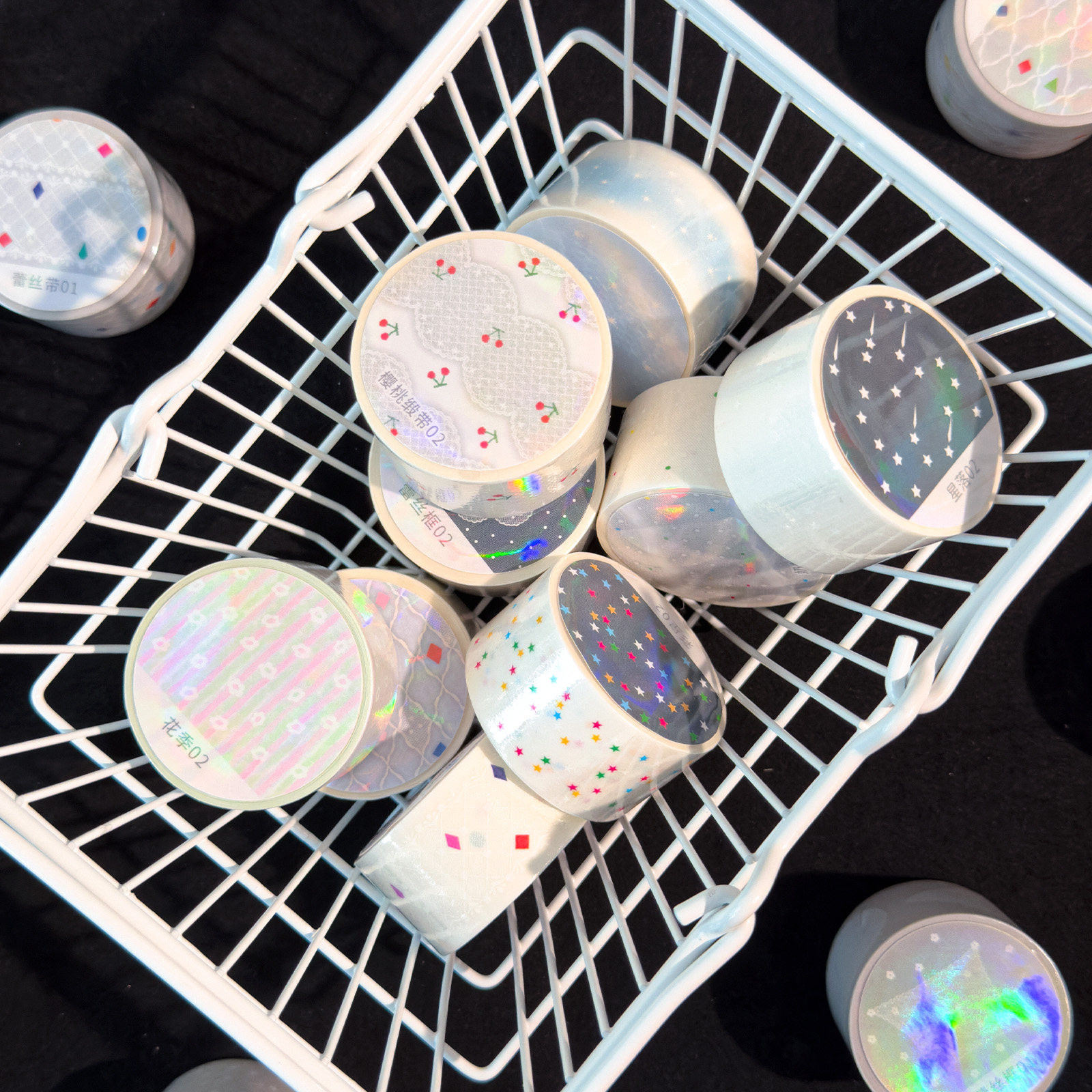 AGUGU薄雾台湾和纸胶带硫酸纸白墨胶带星星基础拉条盐系手账贴纸