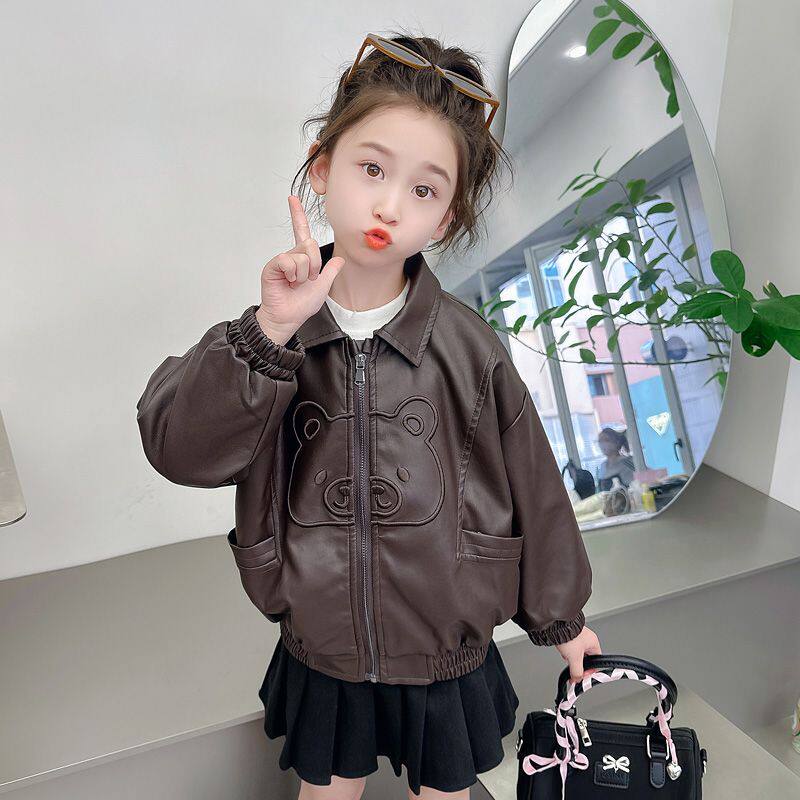 女童皮衣春秋外套洋气PU皮夹克