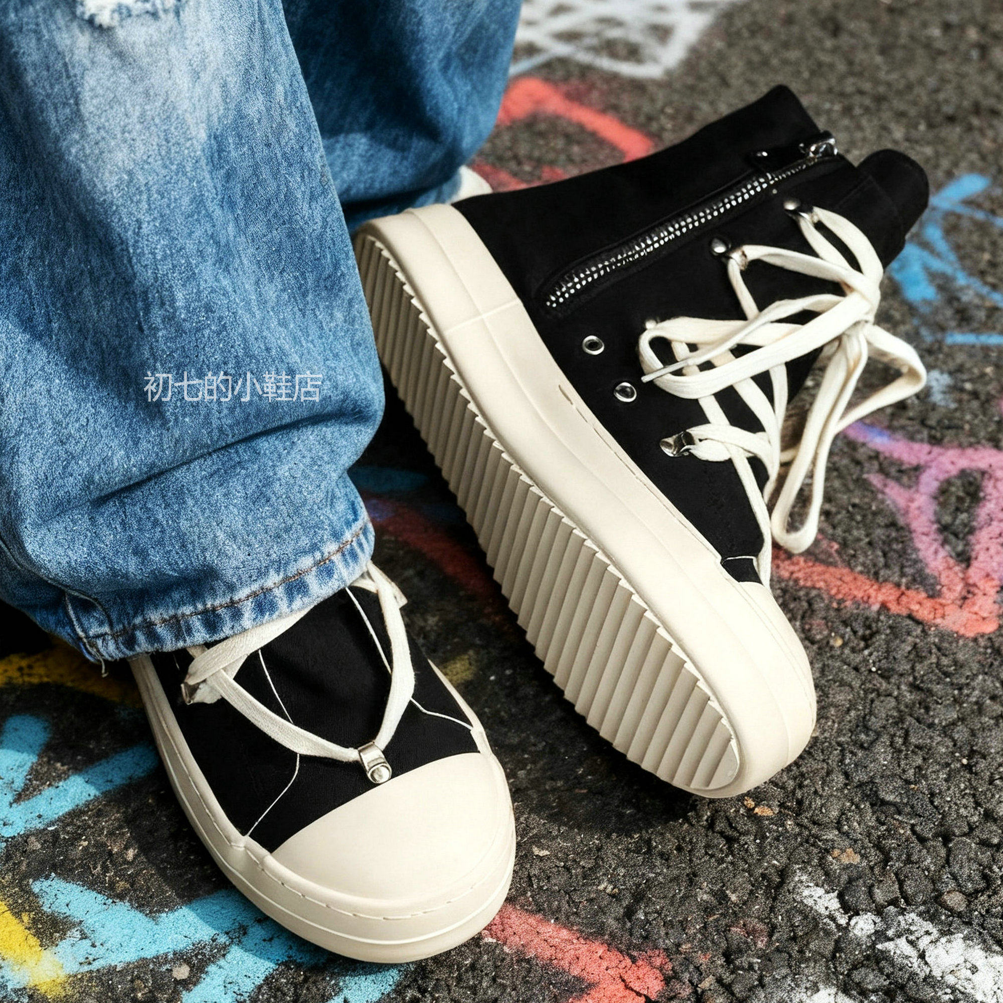 帆布鞋男鞋小众高帮鞋美式潮流布靴子厚底面包鞋休闲绑带马丁靴