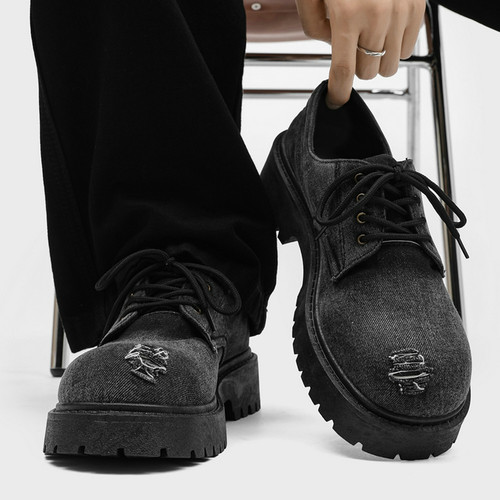 小众帆布破洞款~痞帅潮流~皮鞋~