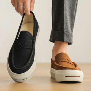 帆船鞋 一脚蹬懒人鞋 厚底皮鞋 男士 休闲渔夫鞋 夏季 仿麂皮板鞋 乐福鞋
