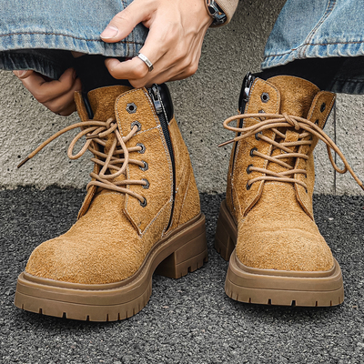 马丁靴男款真皮牛反绒黄色工装靴美式大黄靴子高帮磨砂小众沙漠靴