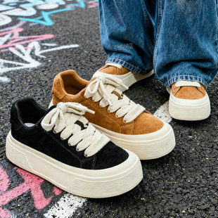 板鞋男鞋软底轻便厚底潮流时尚好看青少年复古棕色港风休闲鞋男生