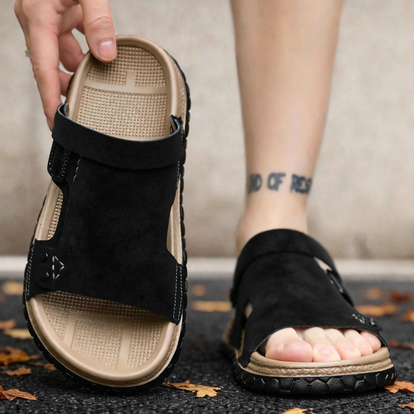 凉鞋男夏季沙滩鞋软底轻便二合一两穿带后跟外穿罗马鞋防滑凉拖鞋