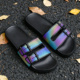 原创沙滩鞋 一字拖男鞋 外穿凉拖鞋 渐变色小众镭射设计软底凉鞋 个性