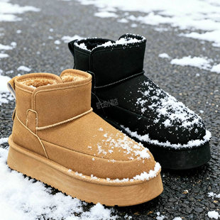 雪地靴男鞋冬季高帮棉鞋中帮加厚舒适加绒面包鞋一脚蹬棉靴子高帮