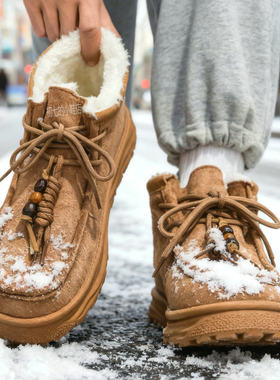 雪地靴男鞋加绒袋鼠鞋冬季棉靴子高帮加厚短靴复古棕色日系马丁靴