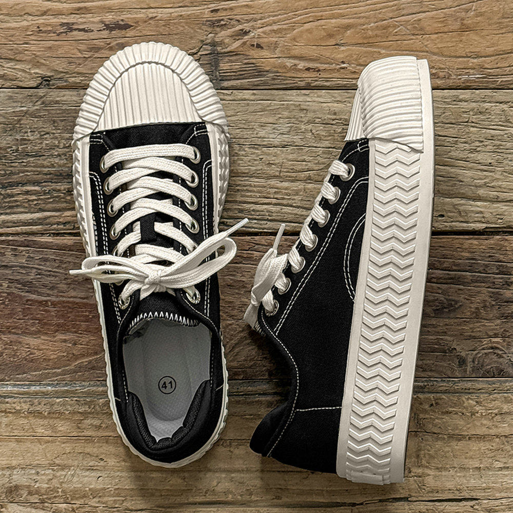 帆布鞋男鞋夏季厚底贝壳鞋休闲低帮饼干鞋运动青少年学生时尚板鞋